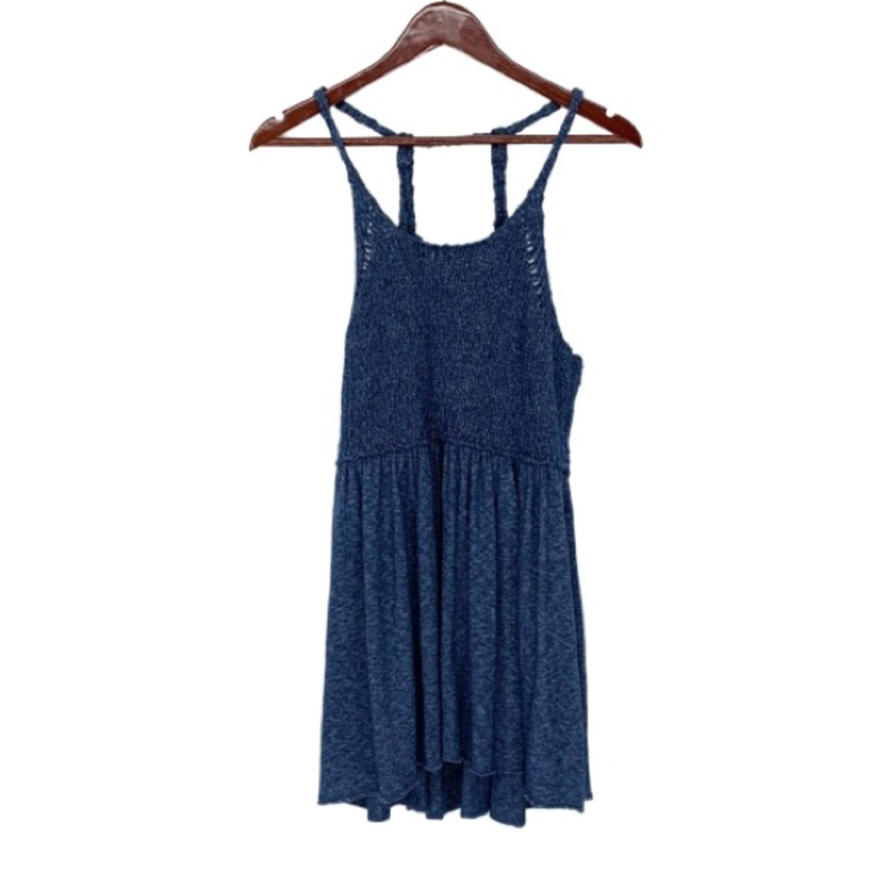 Free People Navy Blue Strappy Crocheted Knit Boho Casual Mini Dress Size Medium